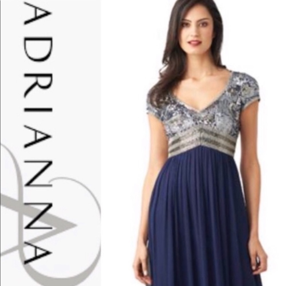 Adrianna Papell sequin long navy dress - Picture 2 of 12